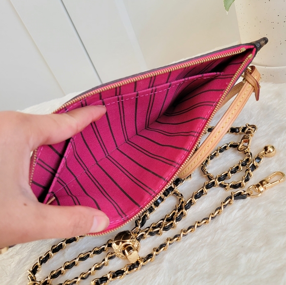 💕 LOUIS VUITTON Neverfull Monogram "PEONY" Mm/Gm Clutch/ Wristlet/Crossbody - Picture 8 of 16